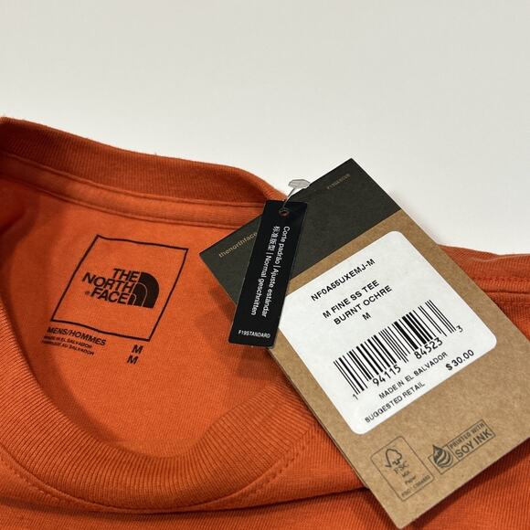 The North Face Men’s Medium T-Shirt Orange NWT Short Sleeve 100% Cotton Box Logo - Picture 5 of 13